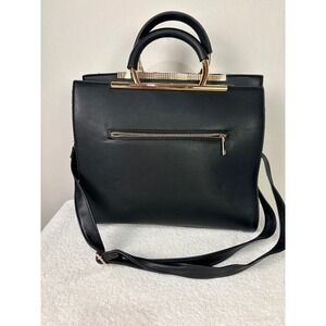 Under One Sky Black Floral Satchel Handbag Crossbody Bag Gold Hardware NEW